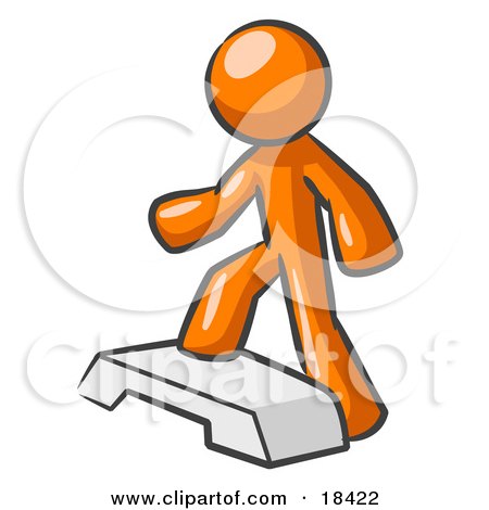 Clipart Illustration of an Orange Man Doing Step Ups On An Aerobics Platform While Exercising by Leo Blanchette