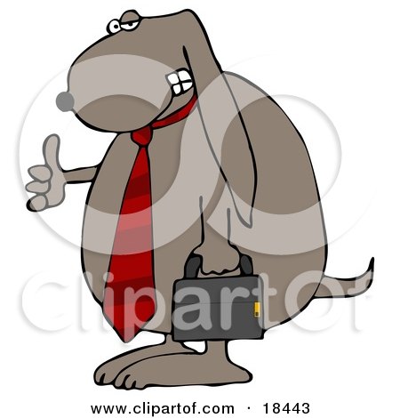 Clipart Illustration of a Cool Dog Wearing A Red Business Tie And Carrying A Briefcase by djart