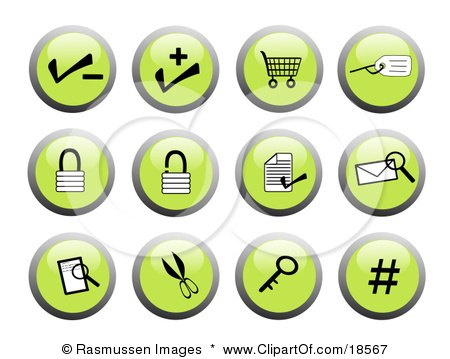 Clipart Illustration of a Collection of Green Business Website Icon Buttons by Rasmussen Images