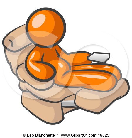 Clipart Illustration of a Chubby And Lazy Orange Man With A Beer Belly, Sitting In A Recliner Chair With His Feet Up by Leo Blanchette