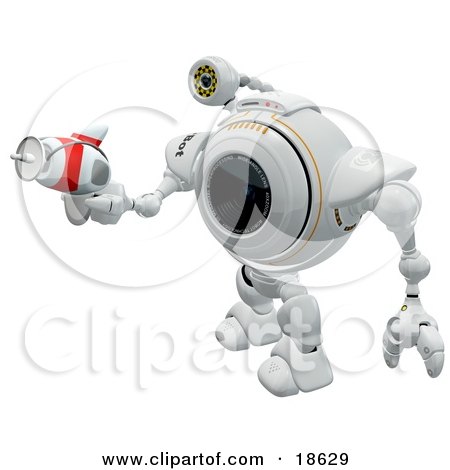 Clipart Illustration of a Robo Cam Defending Against Spyware And Viruses With A Ray Gun by Leo Blanchette