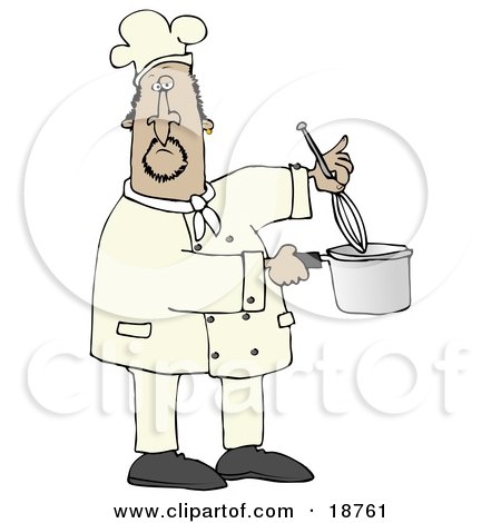 Clipart Illustration of a Mexican Male Chef Stirring Food In A Pot With A Whisk by djart