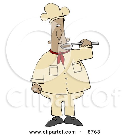 Clipart Illustration of a Mexican Male Chef Preparing to Taste Food From a Spoon by djart