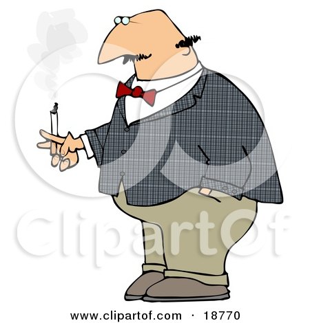 Clipart Illustration of a Bald Middle Aged Man Lost In Thought While Smoking A Cigarette by djart