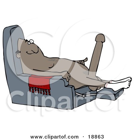 Clipart Illustration of an Excited Old African American Man With A Hardon, Sitting In A Chair And Wearing Only Socks by djart