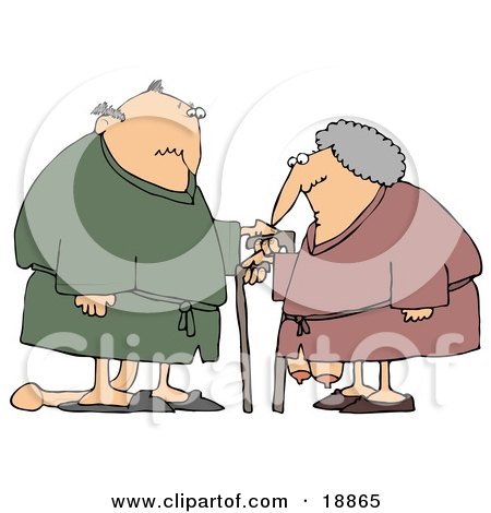Clipart Illustration of a Saggy Old Caucasian Couple Wearing Robes, Using Canes by djart