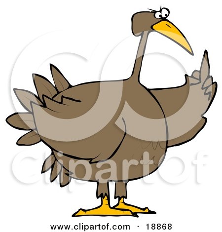 Clipart Illustration of a Pissed Off Brown Turkey Bird Holding Up Its Middle Finger by djart