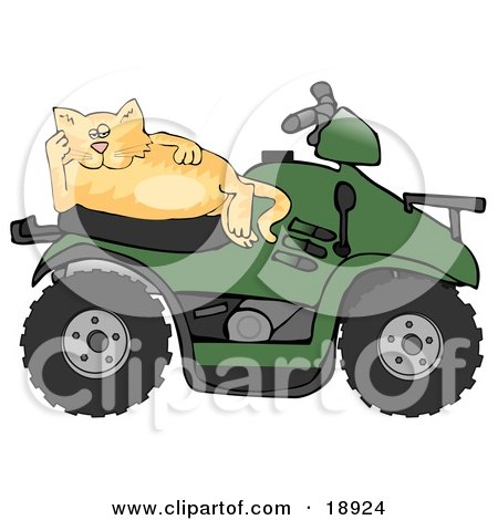 Clipart Illustration of a Lazy Orange Cat Resting On The Seat Of A Green Quad by djart