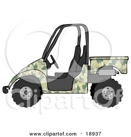 Clipart Illustration of a Military Green Camouflage UTV Truck by djart