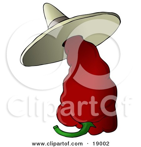 Clipart Illustration of a Red Hot Mexican Chili Pepper Wearing A Sombrero Hat by djart