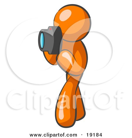 Clipart Illustration of an Orange Man Character Tourist Or Photographer Taking Pictures With A Camera by Leo Blanchette