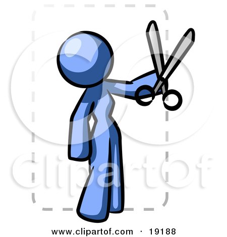 Clipart Illustration of a Blue Lady Character Snipping Out A Coupon With A Pair Of Scissors Before Going Shopping by Leo Blanchette