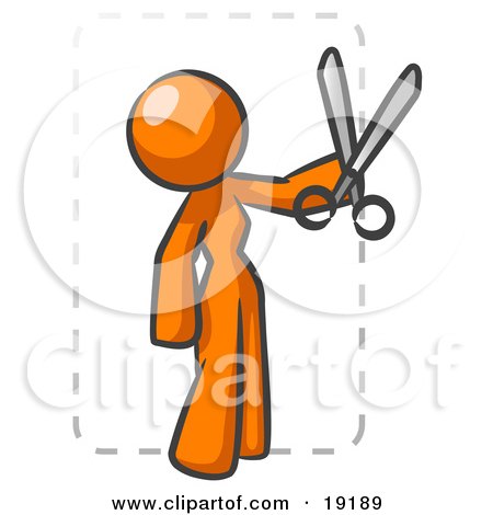 Clipart Illustration of an Orange Lady Character Snipping Out A Coupon With A Pair Of Scissors Before Going Shopping by Leo Blanchette