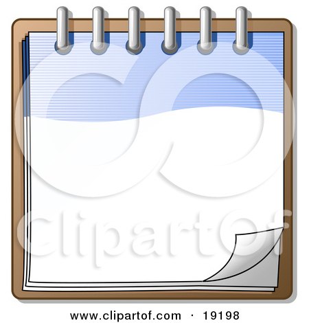 Clipart Illustration of a Blue And White Spiral Notebook Organizer Ready For Notes by Leo Blanchette