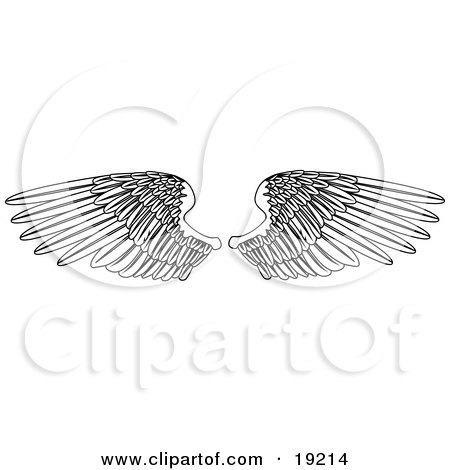 Clipart Illustration of a Coloring Page of Two Open Feathered Wings by AtStockIllustration