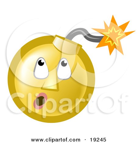 Clipart Illustration of a Ticking Time Bomb Smiley Face Looking Up At The Fuse by AtStockIllustration