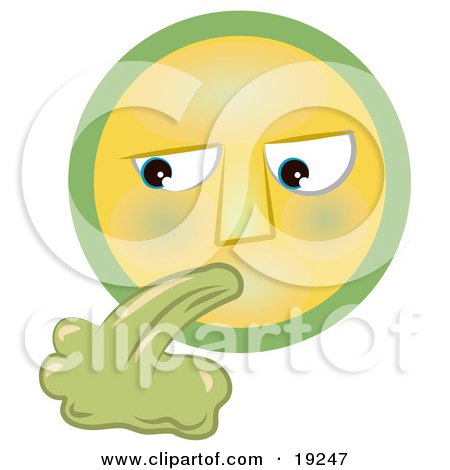 Clipart Illustration of a Grossed Out Yellow And Green Smiley Face Puking Green Vomit by AtStockIllustration