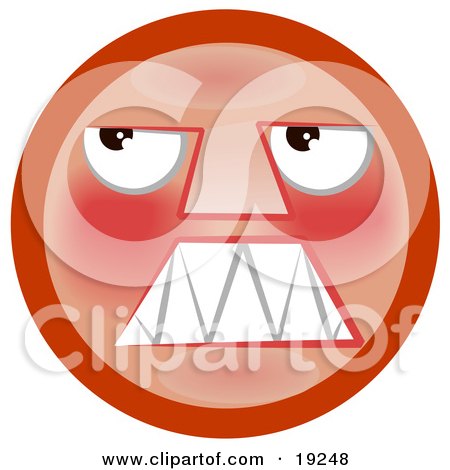 Clipart Illustration of an Angry Red Smiley Face Looking Upwards by AtStockIllustration