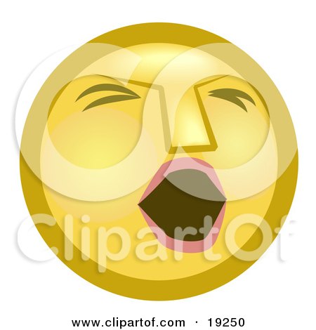 Clipart Illustration of a Tired Yellow Smiley Face Opening Its Mouth To Yawn by AtStockIllustration