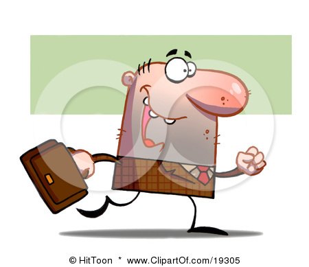 Clipart Illustration Of A Lucky Businessman In Brown, Carrying A Leather Briefcase And Walking To The Office by Hit Toon