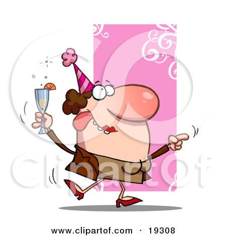 Clipart Illustration Of A Wasted Businesswoman Drinking Cocktails And Dancing At An Office Party by Hit Toon