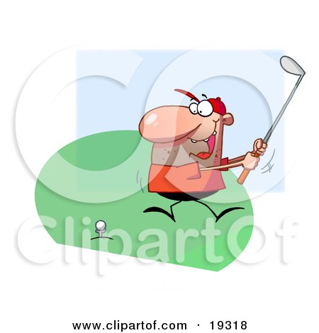 Clipart Illustration Of A Happy Guy Swinging His Golf Club And Teeing Off At The Course by Hit Toon