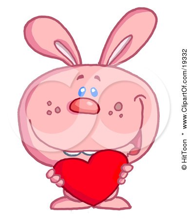 Clipart Illustration Of A Romantic Pink Valentine's Day Bunny Rabbit With Buck Teeth Holding A Red Heart by Hit Toon
