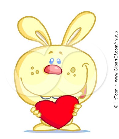 Clipart Illustration Of A Sweet Yellow Bunny With Buck Teeth, Holding A Red Heart Out by Hit Toon