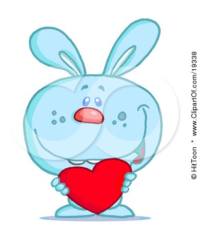 Clipart Illustration Of A Blue Bunny Rabbit Holding A Red Heart by Hit Toon