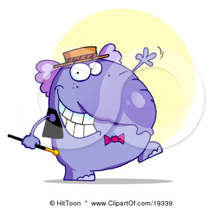 Clipart Illustration Of A Purple Tap Dancing Elephant In A Hat And Bow Tie, Holding A Cane by Hit Toon