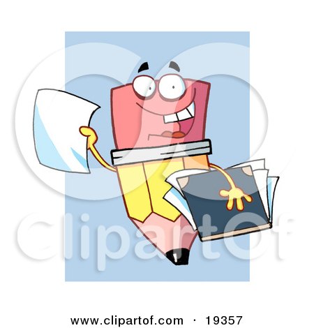 Clipart Illustration Of A Happy Yellow Number Two Pencil With An Eraser Tip Character Smiling And Holding Student Papers by Hit Toon