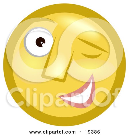 Clipart Illustration of a Flirty Winking Yellow Smiley Face by AtStockIllustration