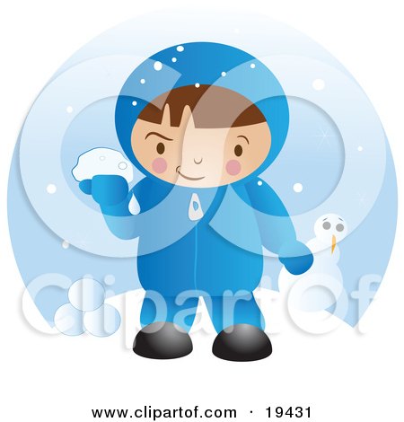 Little Boy In Winter Clothing, Up To Mischief And Preparing To Throw Snowballs After Making A Snowman On A Winter Day Posters, Art Prints