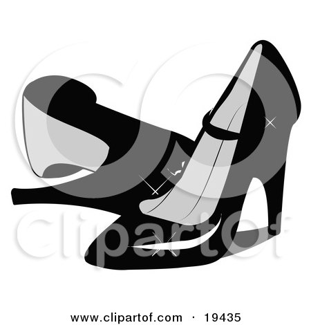 Clipart Illustration of a Pair Of Feminine, Shiny, Black, Closed Toe, High Heeled Shoes by Vitmary Rodriguez