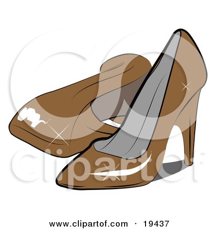 Clipart Illustration of a Pair Of Feminine, Shiny, Orange, Closed Toe, High Heeled Shoes In A Ladie's Closet by Vitmary Rodriguez