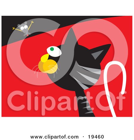 Clipart Illustration of a Silly Mouse Teasing A Hungry Black And Gray Cat by Venki Art