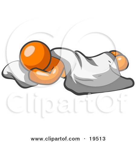 Clipart Illustration of a Comfortable Orange Man Sleeping On The Floor With A Sheet Over Him by Leo Blanchette