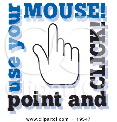 Clipart Illustration of a Blue And Black Point And Click, Use Your Mouse Icon With A Hand Cursor by Andy Nortnik