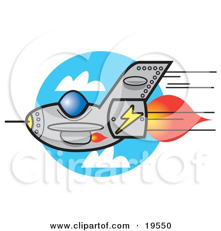 Clipart Illustration of a Speedy Jet Speeding Through a Cloudy Sky by Andy Nortnik