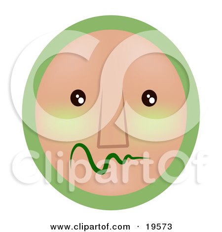 Clipart Illustration of a Very Shy Green And Tan Smiley Face Worrying by AtStockIllustration