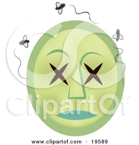 Clipart Illustration of a Rotting Dead Emoticon Face Surrounded By Swarming Flies by AtStockIllustration