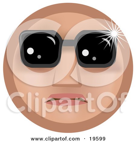Clipart Illustration of a Famous tan Smiley Face Wearing Dark Shades Over Its Eyes by AtStockIllustration