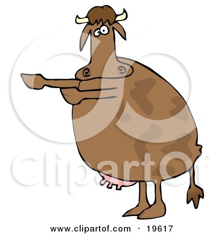 Clipart Illustration of a Brown Cow Standing On Its Hind Legs, Holding Its Front Legs Out As If Presenting Something by djart