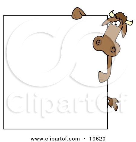 Clipart Illustration of a Brown Cow Standing Behind A Big White Sign And Holding It Up by djart