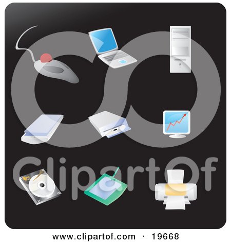 Clipart Illustration of Computer Picture Icons on a Black Background by Rasmussen Images