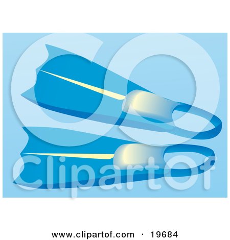 Clipart Illustration of a Pair of Blue Snorkel Flippers Over a Blue Background by Rasmussen Images
