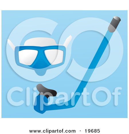 Clipart Illustration of a Blue Snorkel Mask And Snorkel Tube on a Blue Background by Rasmussen Images
