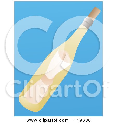Clipart Illustration of a Love Letter Message In A Yellow Glass Bottle on a Blue Background by Rasmussen Images