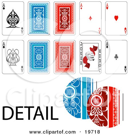 Clipart Illustration of Front And Back Sides Of Ace Playing Cards With A Closeup On The Details by AtStockIllustration