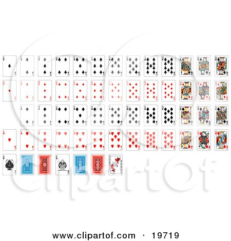 Clipart Illustration of a Full Set Of Playing Cards With Details Of The Back Sides by AtStockIllustration